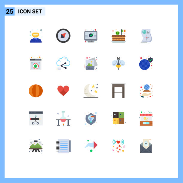 包装25个现代平面颜色的标志和符号图片下载