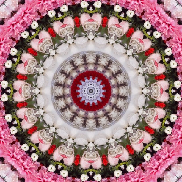 美丽的粉红色和白色花型抽象曼荼罗背景图像。家庭装饰和婚礼背景图像。纺织品，地毯，门垫和瓷砖背景图像打印。灵性和冥想背景图像图片下载
