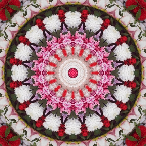 美丽的粉红色和白色花型抽象曼荼罗背景图像。家庭装饰和婚礼背景图像。纺织品，地毯，门垫和瓷砖背景图像打印。灵性和冥想背景图像图片下载