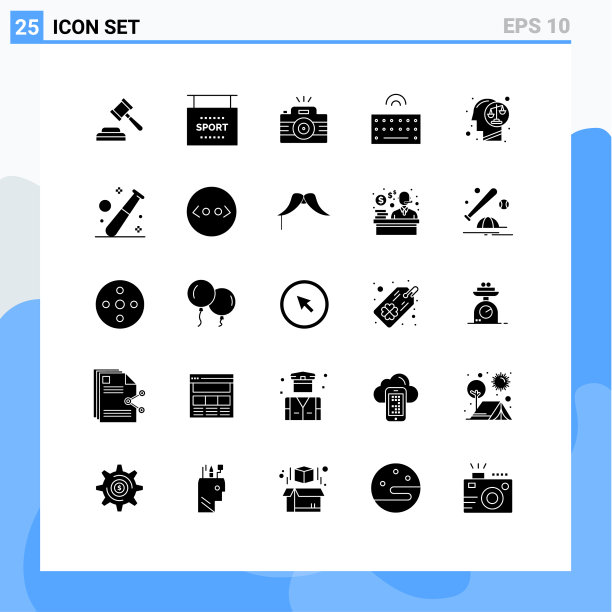 可编辑的线包25个简单的固体符号图片下载