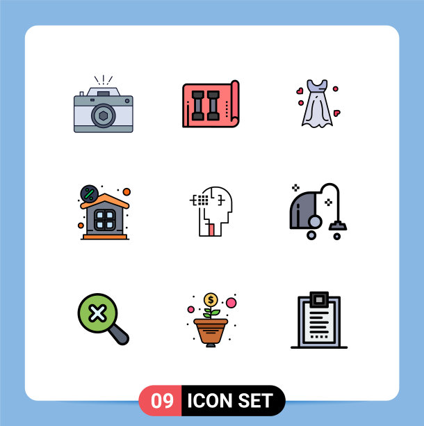 9主题填充线平色和可编辑图片下载