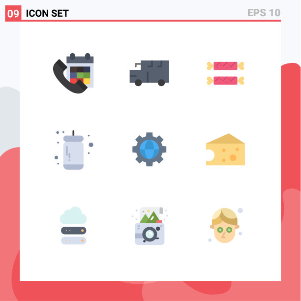 包9个创意的平面颜色齿轮酱图片下载