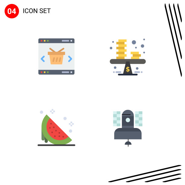 包4个现代平面图标和符号图片下载