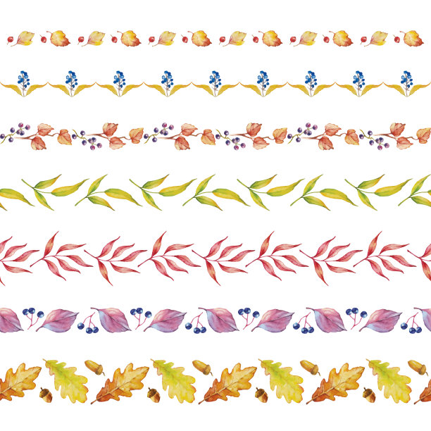 水彩花卉无缝边框收藏。一套可爱的复古水彩手绘元素的框架图片下载