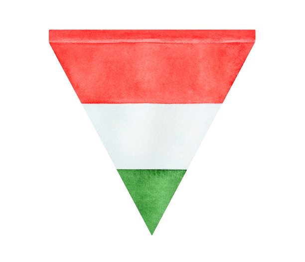 匈牙利三色旗的水彩。一个物体，三角形。手绘水彩素描，剪纸元素的设计装饰，印刷，贴纸，横幅。图片下载