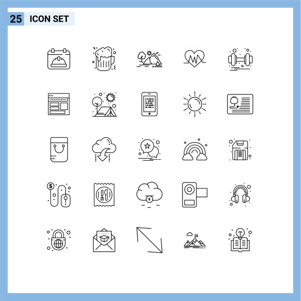 用户界面包25个基本线条健身房图片下载