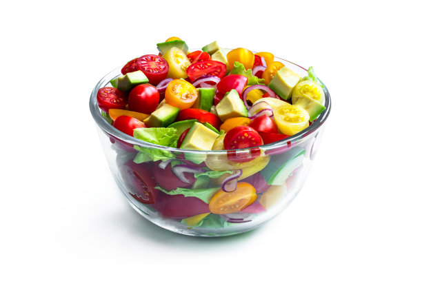 素菜沙拉配红黄樱桃番茄和牛油果图片下载