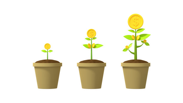 3D金币上绿树植物孤立的背景。储蓄和增长货币的企业财务概念。三维渲染图片下载
