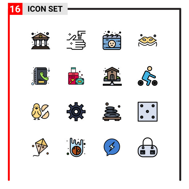 组16现代平面颜色填充线条集图片下载