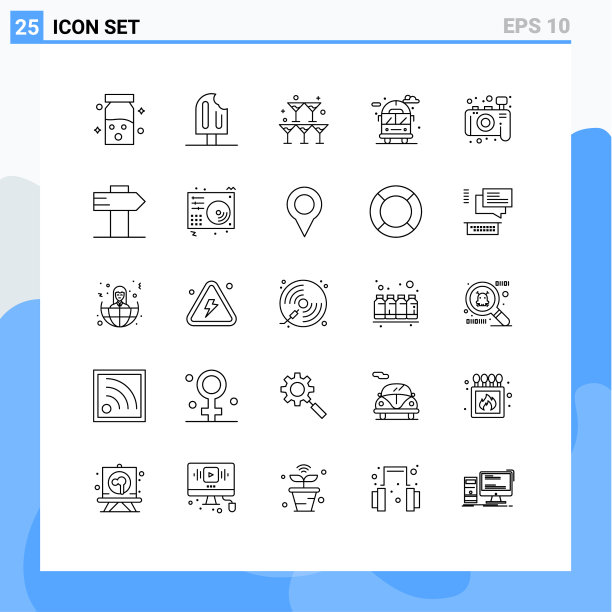 25个主题线和可编辑的符号相机图片下载