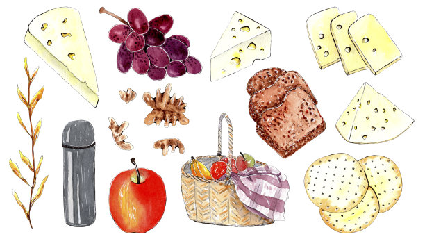 水彩野餐元素集图片下载