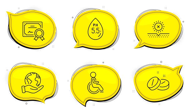 没有太阳，医疗平板和Ph值中性图标设置。禁用标志。防紫外线，药片，水。向量图片下载