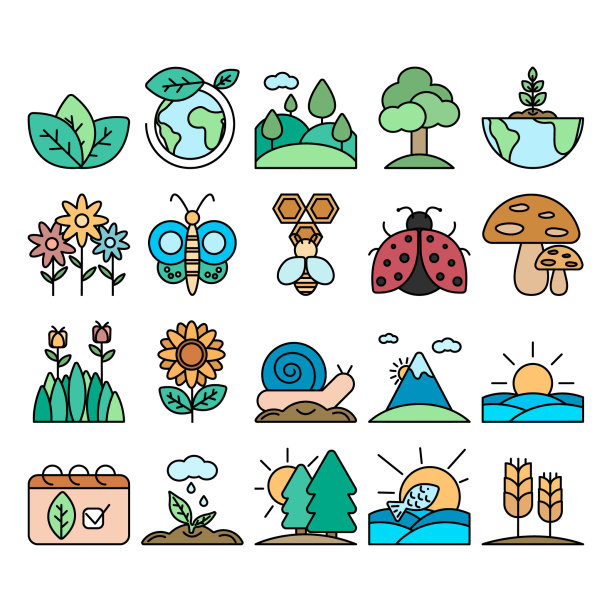 自然线性颜色图标包图片下载