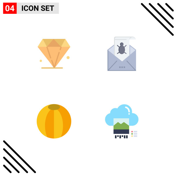 包4个现代平面图标和符号图片下载