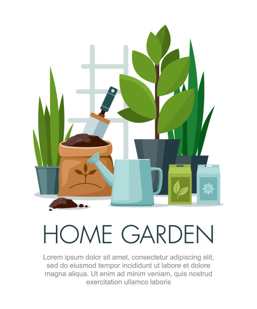 花园工具。花园铲，浇壶，种子和花盆与移植花上白色。图片下载