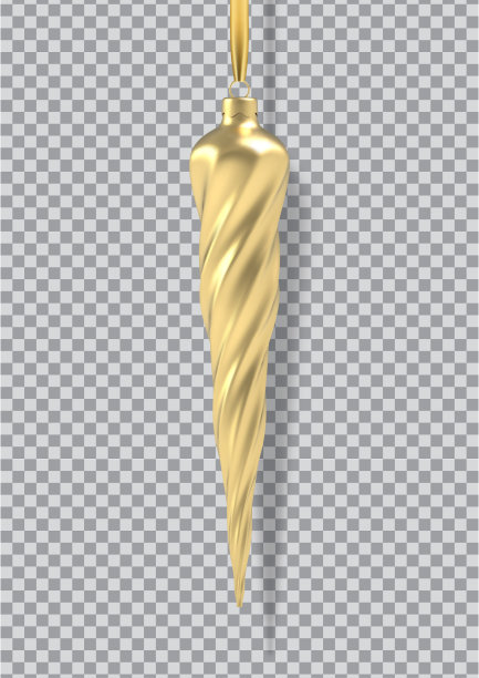 现实的金色圣诞树玩具的形式的冰柱，螺旋。3D插图对象圣诞设计，模型。矢量孤立在一个透明的背景图片下载