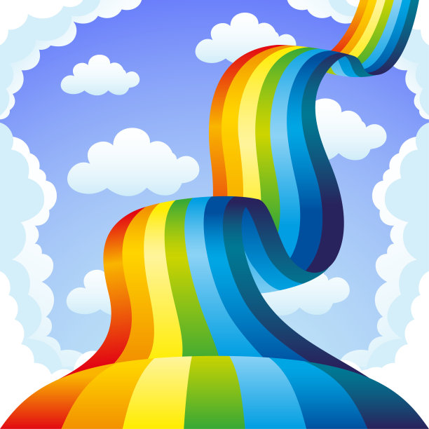 蓝天上有彩虹和云朵。图片下载