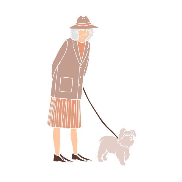 带着狗散步的老妇人图片下载