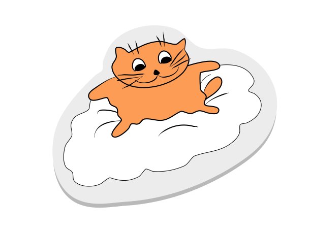 现代风格的红发猫纹身贴纸在云端。手绘矢量插图颜色图片下载