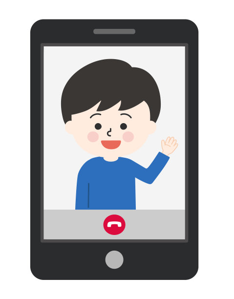 男孩在平板电脑上视频通话。图片下载