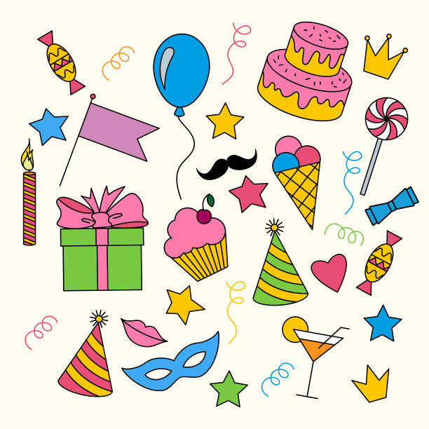 假日符号的彩色图标向量集。图片下载