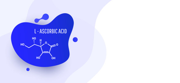 维生素C, L抗坏血酸的化学结构配方，在白色背景上分离的载体插图图片下载