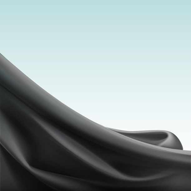 向量黑色缎子丝质布织物纺织悬垂与折痕波浪褶皱。抽象的背景图片下载