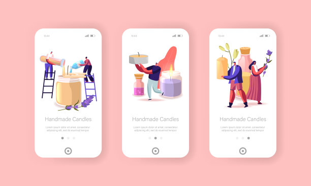 蜡烛制作手工创作爱好手机应用程序页板屏幕模板。带有巨大成分的小角色图片下载
