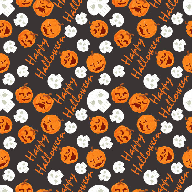 无缝模式的节日设计所有的圣徒前夕万圣节南瓜头骨和字母平面矢量插图图片下载