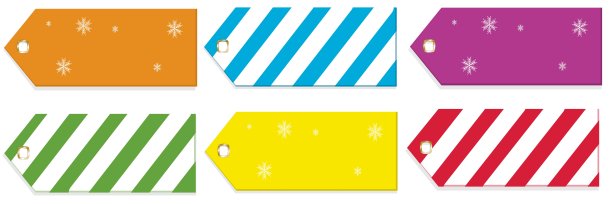 白色背景上有条纹和雪花的圣诞卡片。平面卡通风格的矢量插图。五彩缤纷的圣诞贺卡。图片下载