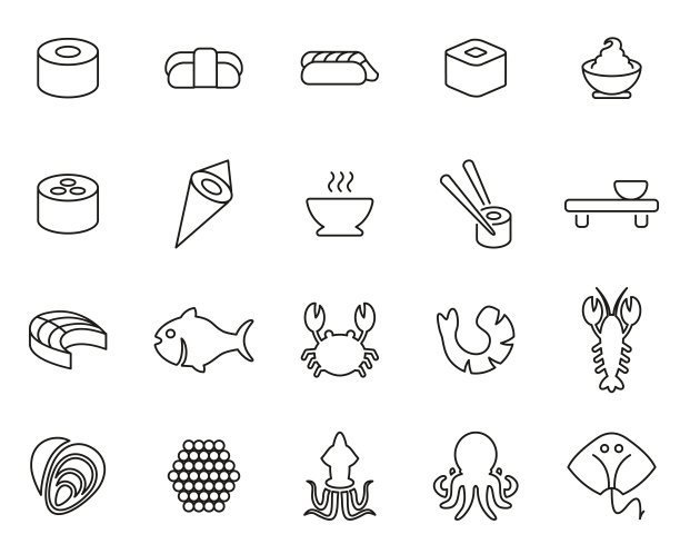 寿司图标黑与白细线设置大图片下载