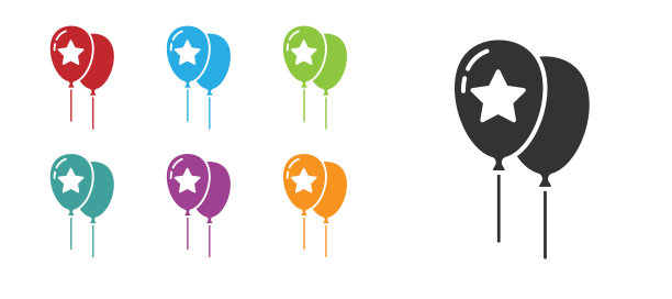 黑色气球与丝带图标孤立在白色背景。复活节快乐。设置图标丰富多彩。向量图片下载