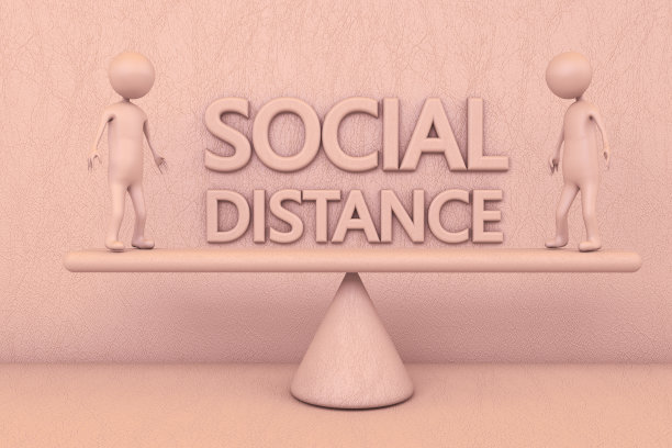 社交距离概念的3d渲染与stickman。图片下载