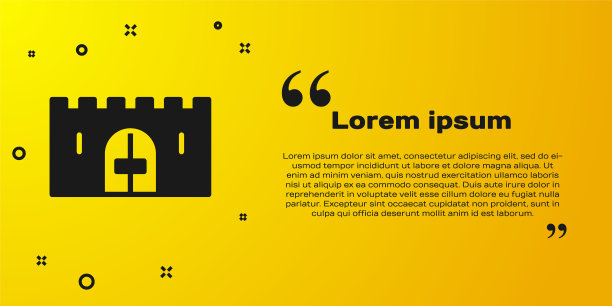 黑色的中世纪城堡大门在石墙上孤立的图标上黄色的背景。中世纪的城堡。防止敌人。向量图片下载