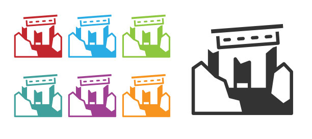 黑色古代遗迹图标孤立在白色背景上。设置图标丰富多彩。向量图片下载