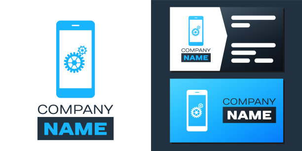 标识类型设置智能手机屏幕图标隔离在白色背景。移动和齿轮。调整应用程序，设置选项，修复，修复手机概念。标志设计模板元素。向量图片下载