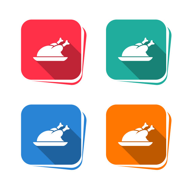 正方形按钮上的鸡图标图片下载