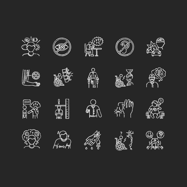 残疾类型粉笔白色图标设置为黑色背景图片下载