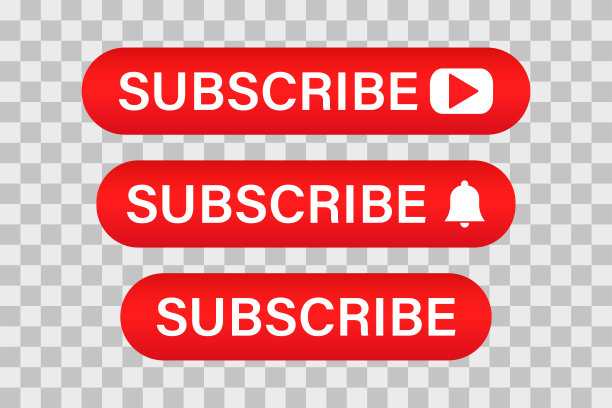 网站订阅按钮。为社交媒体收集的红色按钮。矢量图标 透明背景。图片下载