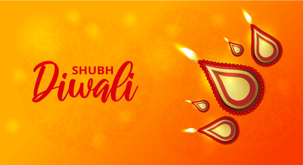 排灯节假日设计与印度Rangoli。红色配橙色和黄色背景。矢量插图。图片下载