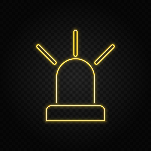 黄色霓虹灯图标救护车，汽车，执法，法律，警察，警报器。透明背景。黄色霓虹矢量图标图片下载