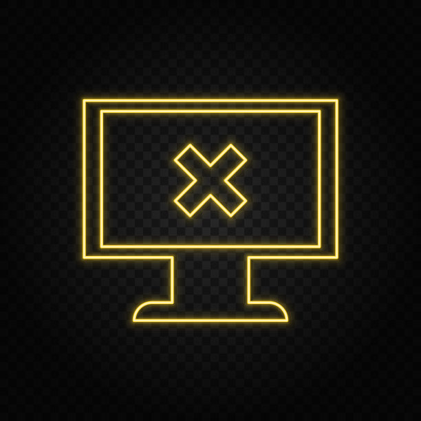 黄色霓虹灯图标监控病毒删除危险。透明背景。黄色霓虹矢量图标图片下载