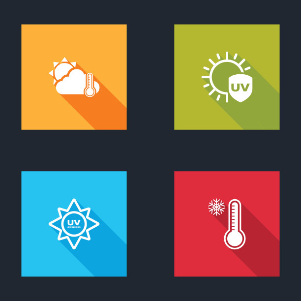 设置温度计和云，太阳，紫外线防护，和气象温度计图标。向量图片下载
