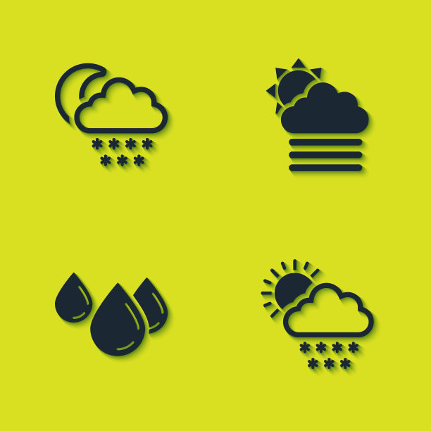 设置云与雪和月亮，太阳，水滴和雾云图标。向量图片下载