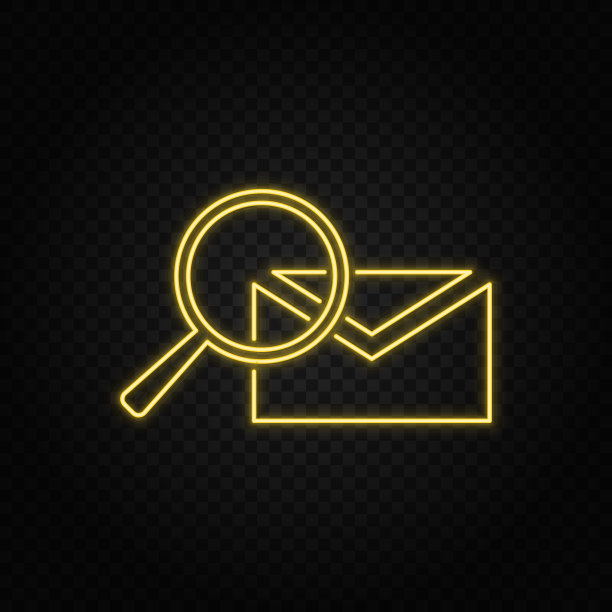 黄色霓虹灯图标字母搜索。透明背景。黄色霓虹矢量图标图片下载