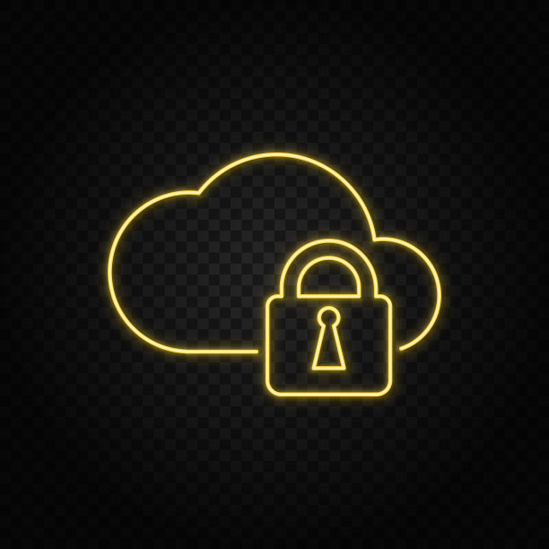 黄色霓虹图标锁，云。透明背景。黄色霓虹矢量图标图片下载