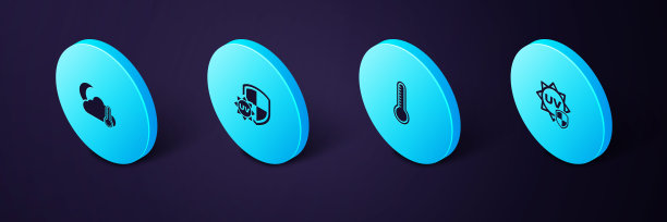 设置等距紫外线保护，气象温度计，温度计和云，月亮图标。向量图片下载