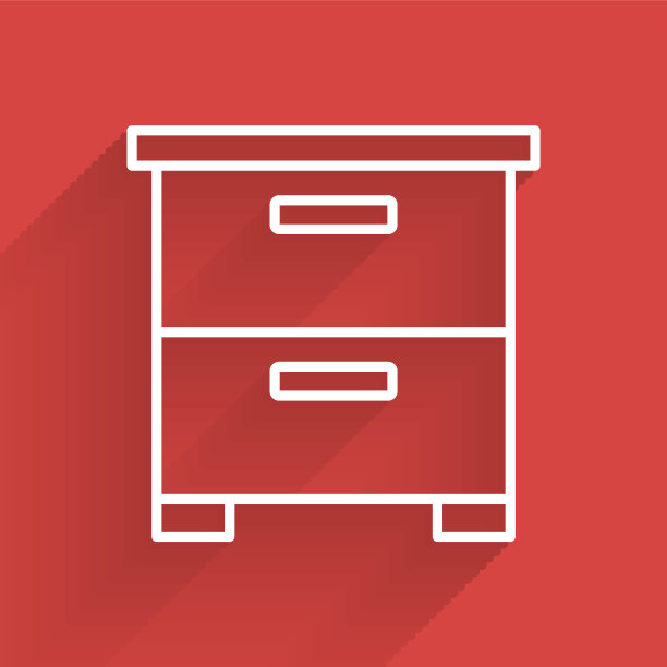 白色线家具床头柜图标孤立与长影子。向量图片下载