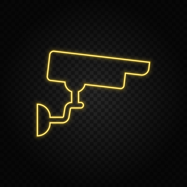 黄色霓虹灯图标监控监控 CameraÂ。透明背景。黄色霓虹矢量图标图片下载