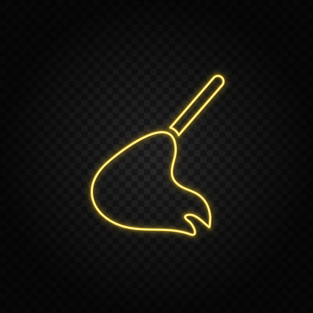 黄色霓虹图标扫把、拖把。透明背景。黄色霓虹矢量图标图片下载